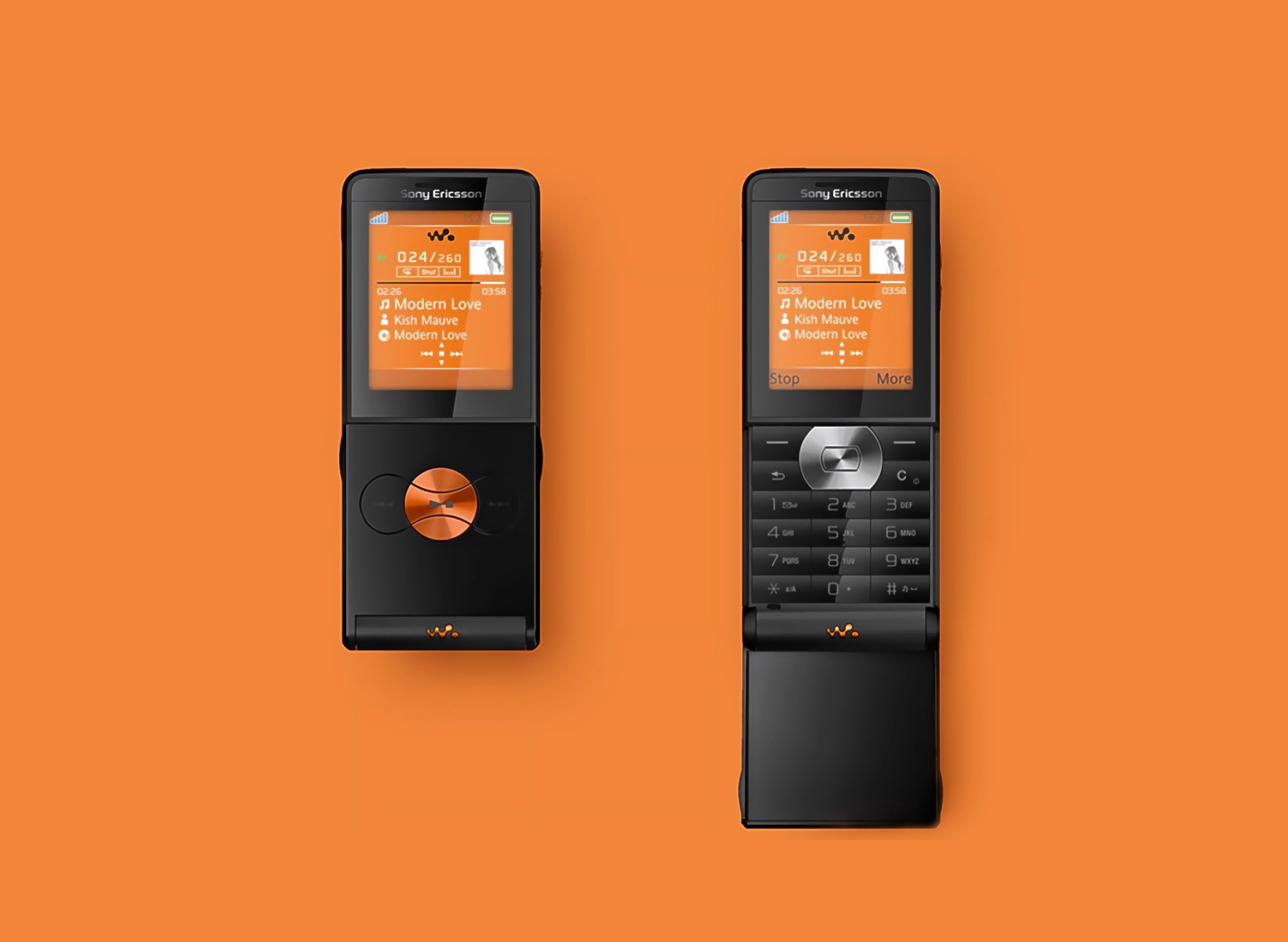 A image of Sony Walkman phone on a orange background.